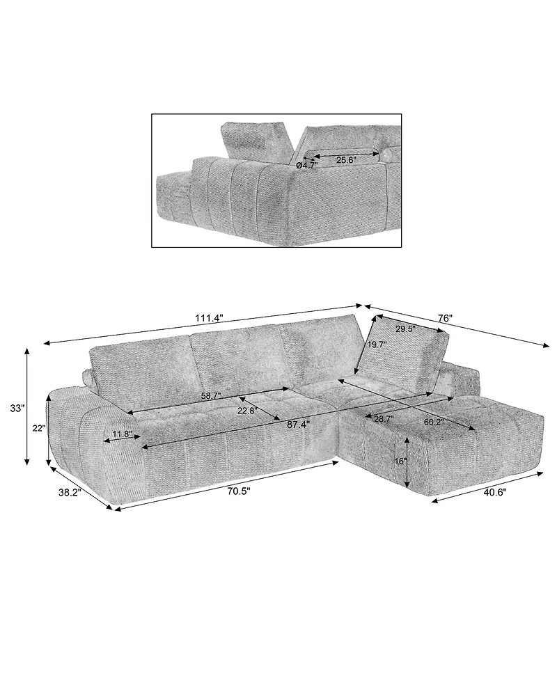 Sailvan Faux Fur L-Shape Luxury Sectional Oversized Sofa, Comfy Sleeper Couch,No Assembly Required
