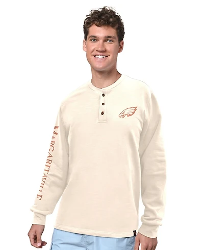 Margaritaville Men's Cream Philadelphia Eagles Five O'clock Henley Long Sleeve T-Shirt