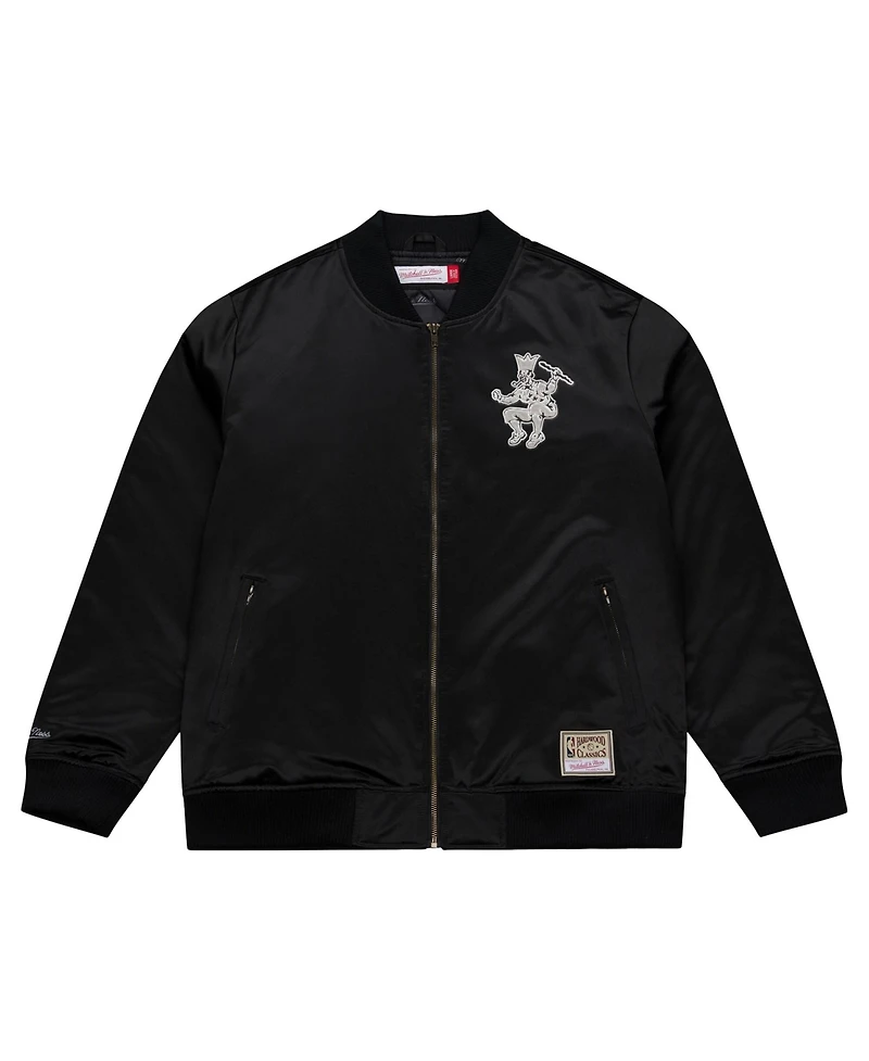 Mitchell & Ness Men's Black Boston Celtics Chrome Satin Bomber Full-Zip Jacket