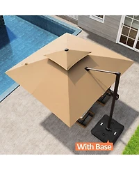 Pellebant Outdoor Patio Double Top 10x10Feet Square Aluminum Cantilever Umbrella with Wheel Base