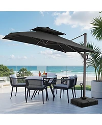 Pellebant Outdoor Patio Double Top Square Aluminum Cantilever Umbrella with Rod Wheel Base