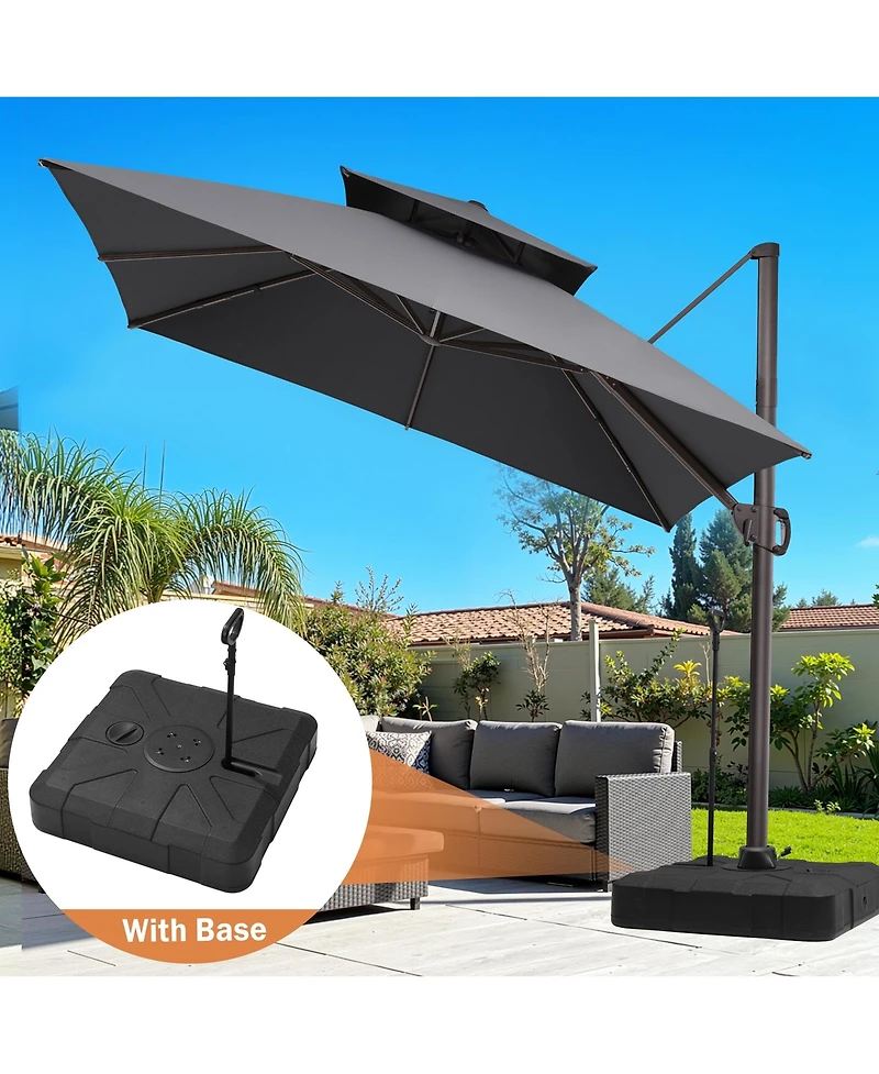 Pellebant Outdoor Patio Double Top Square Aluminum Cantilever Umbrella with Rod Wheel Base