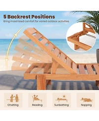 Gouun Solid Wood Patio Chaise Lounge Recliner with 5-Position Adjustable Backrest