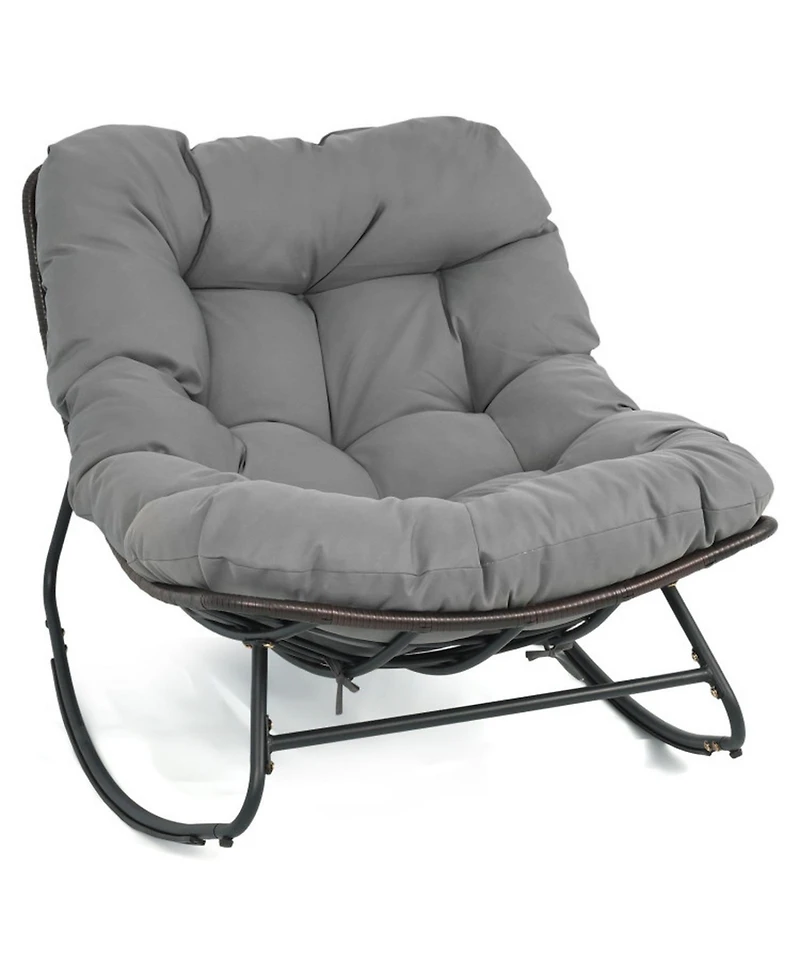 Gouun Outdoor Papasan Rocking Chair with Extra-Thick 6.5 In Cushion