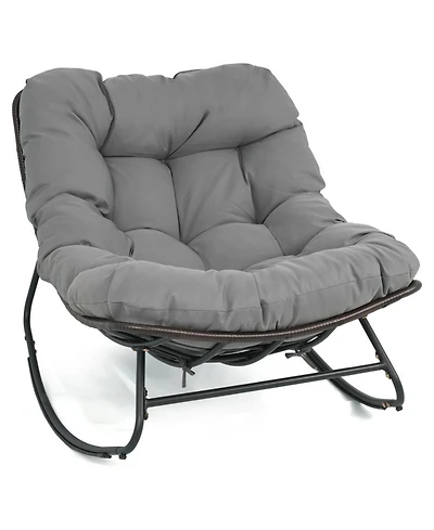 Gouun Outdoor Papasan Rocking Chair with Extra-Thick 6.5 In Cushion