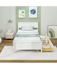 Gouun Twin Bed Frame with 2 Storage Drawers and Wood Slat Support