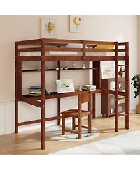 Gouun Twin Loft Bed with Built-In Desk and Storage Shelf for Kids