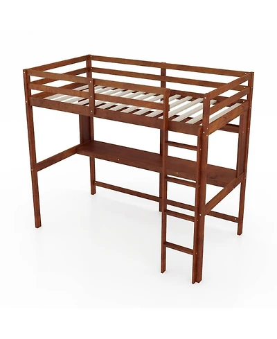 Gouun Twin Loft Bed with Built-In Desk and Storage Shelf for Kids