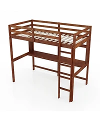 Gouun Twin Loft Bed with Built-In Desk and Storage Shelf for Kids