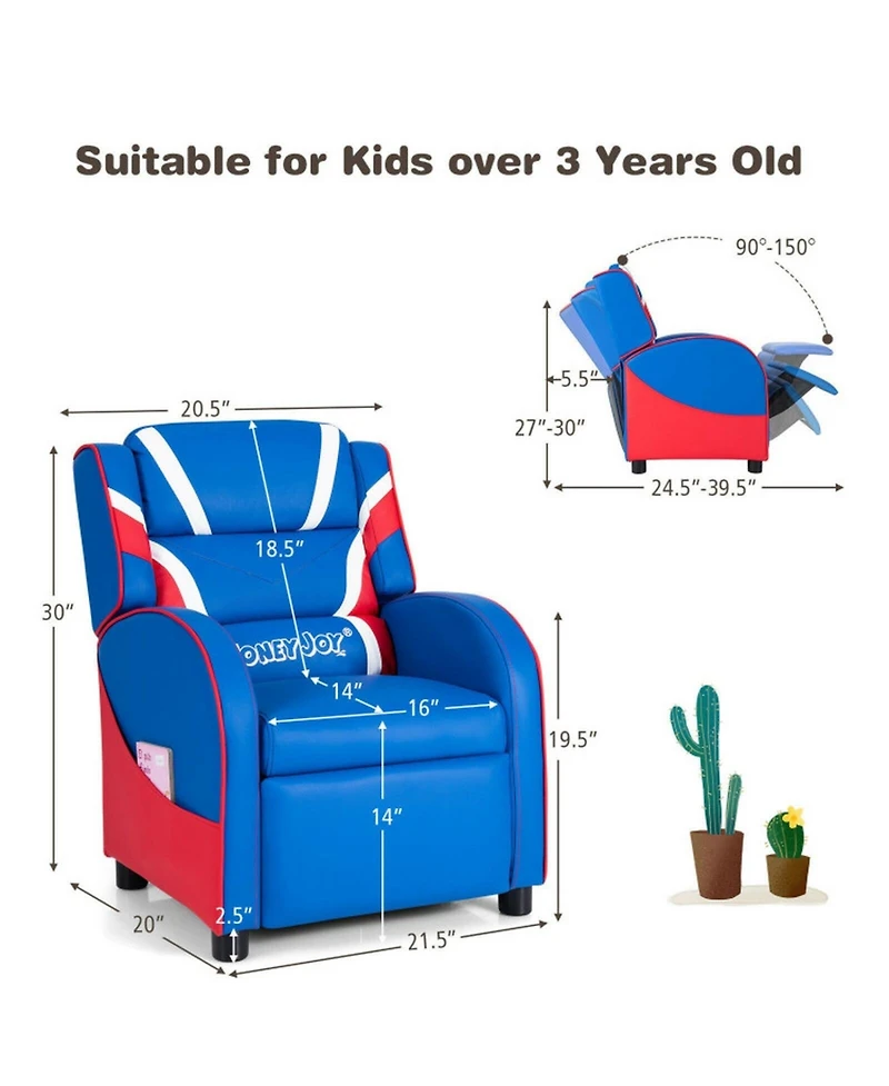 Gouun Kids Reclining Chair with Soft Headrest and Side Pockets