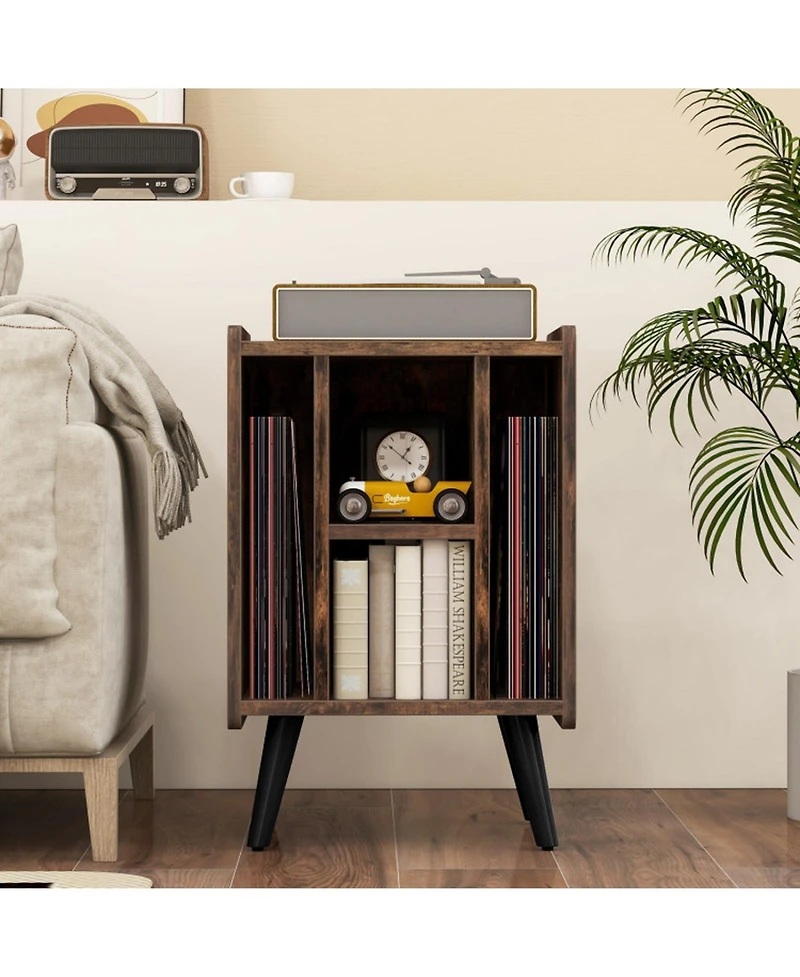 Gouun Record Player Stand with Vinyl Storage and Charging Station