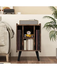 Gouun Record Player Stand with Vinyl Storage and Charging Station