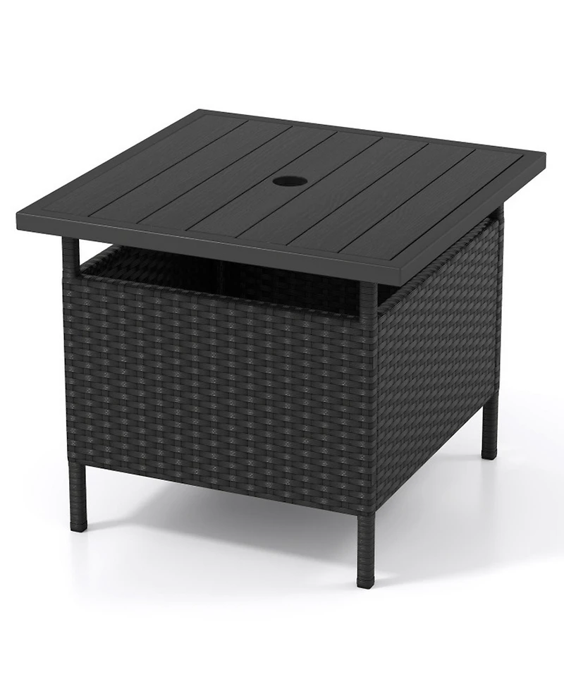 Gouun Square Wicker Patio Side Table with Umbrella Hole