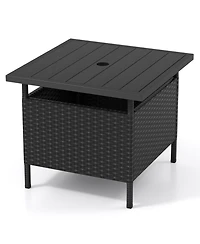 Gouun Square Wicker Patio Side Table with Umbrella Hole