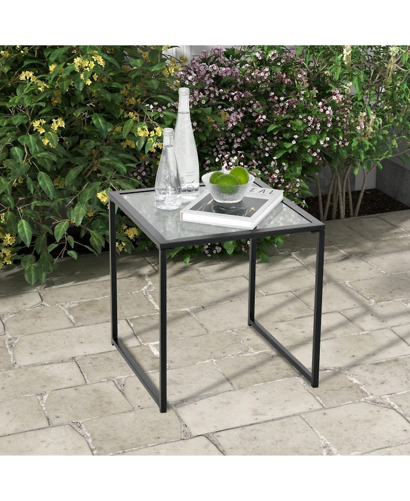 Gouun Tempered Glass Side Table with Metal Frame for Indoor and Outdoor Use