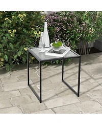 Gouun Tempered Glass Side Table with Metal Frame for Indoor and Outdoor Use