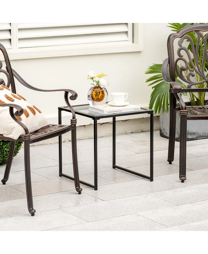 Gouun Tempered Glass Side Table with Metal Frame for Indoor and Outdoor Use
