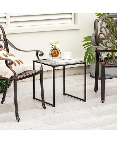 Gouun Tempered Glass Side Table with Metal Frame for Indoor and Outdoor Use