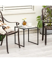 Gouun Tempered Glass Side Table with Metal Frame for Indoor and Outdoor Use