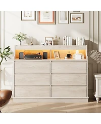 gaomon Dresser for Bedroom with 6 Drawers, Modern Chest Featuring Led Lights and Charging Station