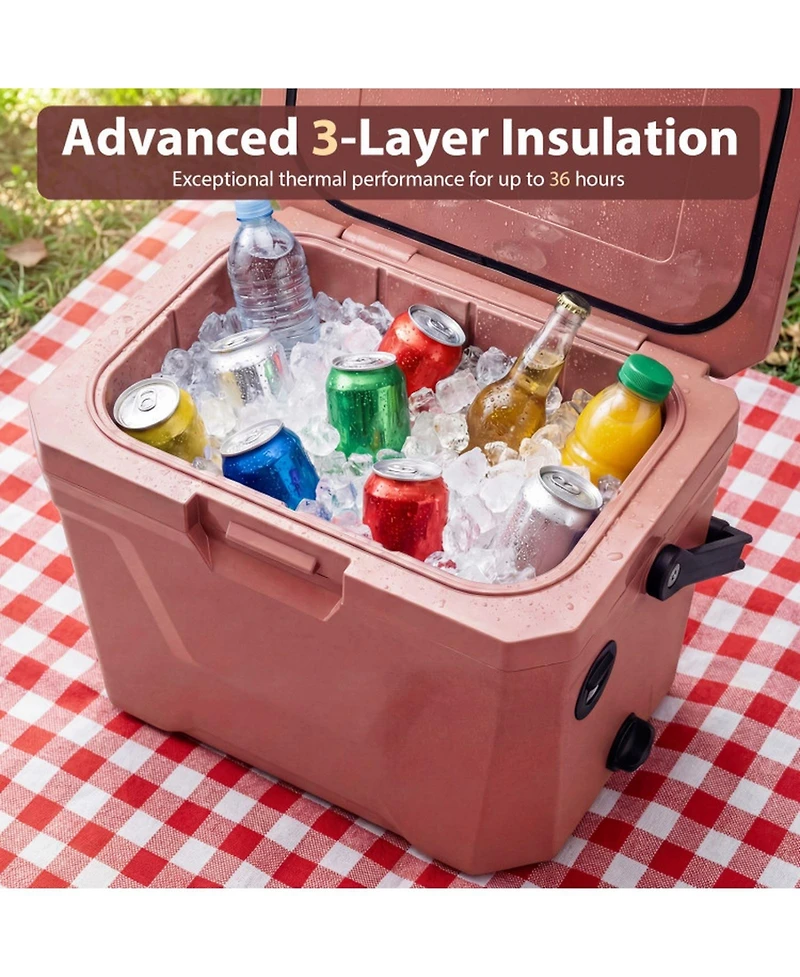 Gouun 21-Quart Hard Shell Insulated Ice Chest Cooler with Cup Holders