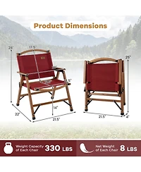 Gouun Folding Camping Chairs Set of 2 with Bamboo Frame and Low Lounge Seat