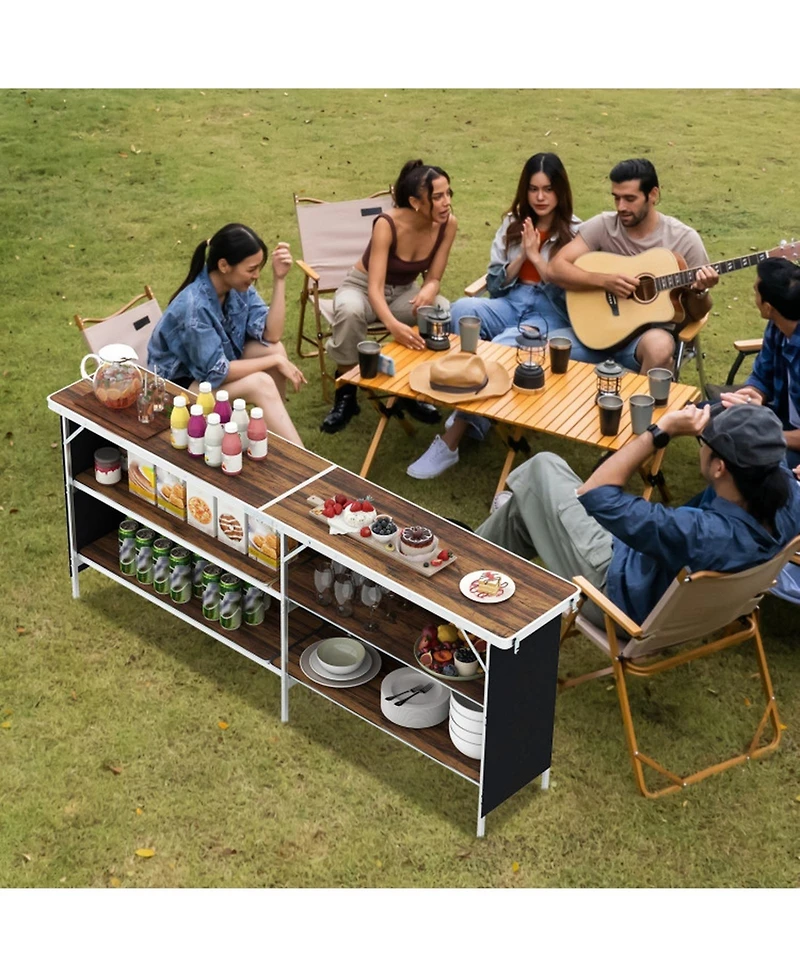 Gouun 81-Inch Aluminum Folding Camping Table with 2-Tier Storage Shelves