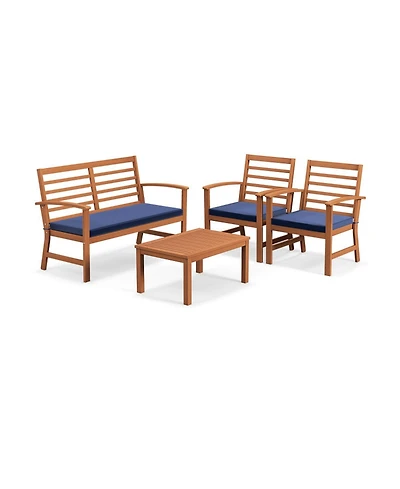 Gouun 4-Piece Acacia Wood Outdoor Conversation Set with Cushions