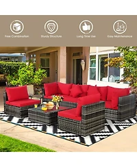 Gouun 7-Piece Patio Sectional Sofa Set with Cushions and Glass Table