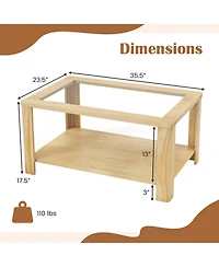 Gouun 2-Tier Rectangular Coffee Table with Tempered Glass Top