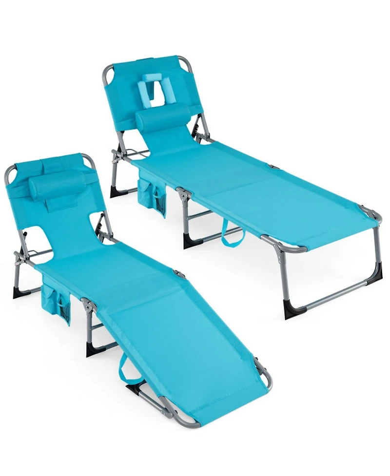 Gouun Set of 2 Portable Tanning Chairs with 4-Position Back and Face Hole