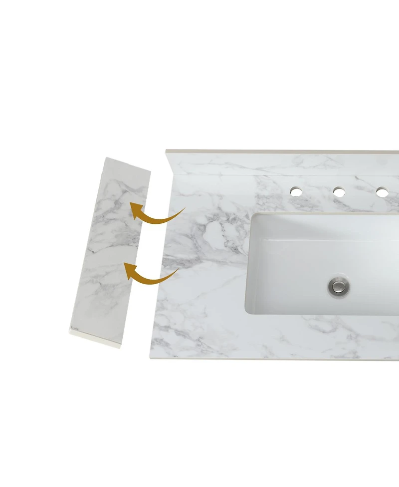 Sillysis 31/37/43 Inch Sintered Stone Bathroom Vanity Top with Rectangular Undermount Sink, 4 Inch Backsplash