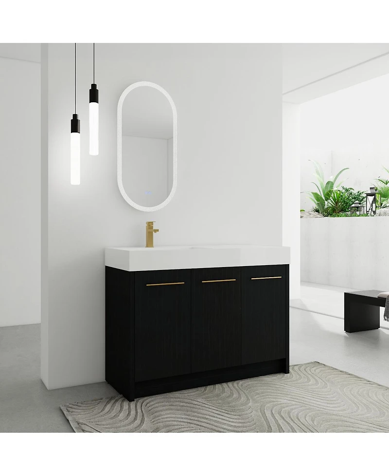 Sillysis 48 Inch Modern Chestnut Bathroom Vanity with Resin Sink, Soft Close Doors, Scratch and Water Resistant Plywood Cabinet