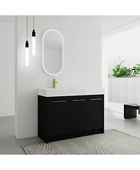 Sillysis 48 Inch Modern Chestnut Bathroom Vanity with Resin Sink, Soft Close Doors, Scratch and Water Resistant Plywood Cabinet