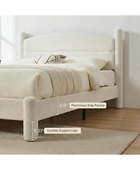 gaomon Boucle Bed Frame, Upholstered Platform Cloud with Soft Round Headboard and Cylindrical Legs, Noise Free Heavy Duty