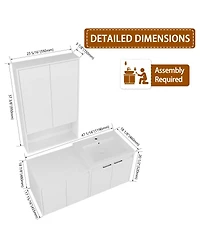 Sillysis 47 Inch Modern Wall Mounted Bathroom Vanity with Resin Sink, Soft Close Doors, Water-Resistant Double Cabinet Storage