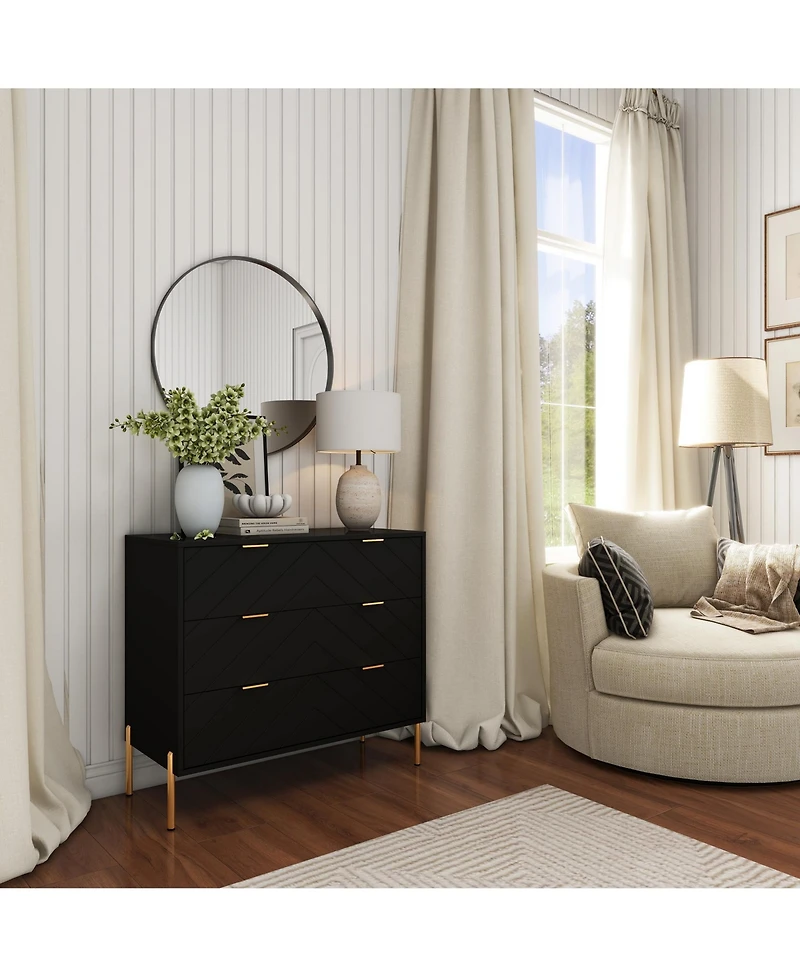 Clihome 3 Drawers Storage Chest, 32 Inch Monden Chest of Drawers, Tier Cabinet for Hallway, Living Room