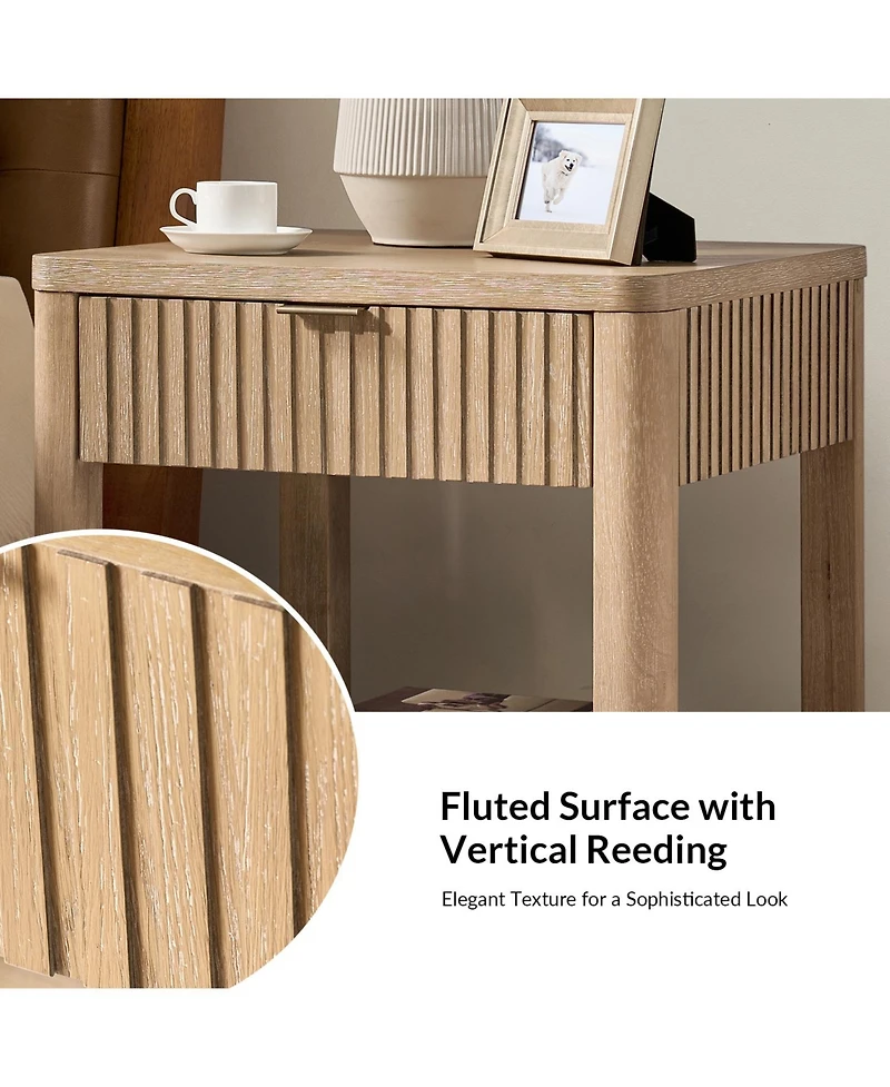 Hulala Home Eustacio Modern 23.75"W Fogarty Oak Grain Fluted End Table