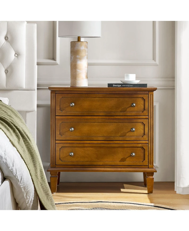 Hulala Home Amberlyn 28.3'' W Transitional 3-Drawer End Table with Built-In Outlet and Solid Wood Legs