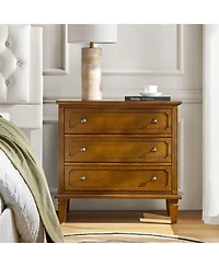 Hulala Home Amberlyn 28.3'' W Transitional 3-Drawer End Table with Built-In Outlet and Solid Wood Legs