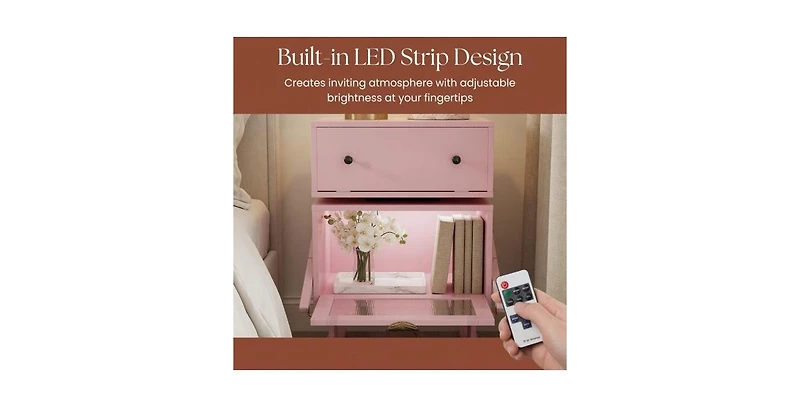 Lucky One 20.7"W Led Nightstand w/ 360 Degree Rotating Drawer Robot Design