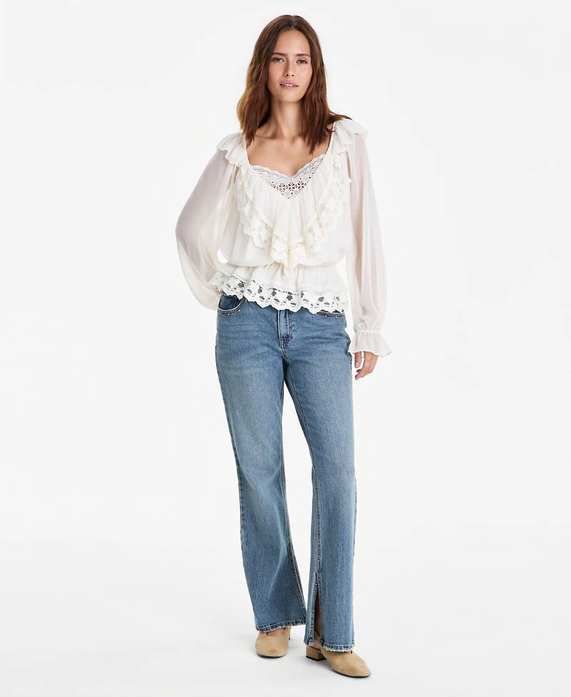And Now This Petite Lace Long-Sleeve Ruffle Woven Blouse, Macy's Exclusive