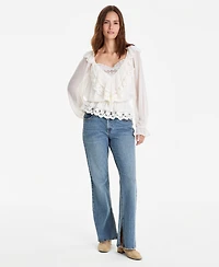 And Now This Petite Lace Long-Sleeve Ruffle Woven Blouse, Macy's Exclusive