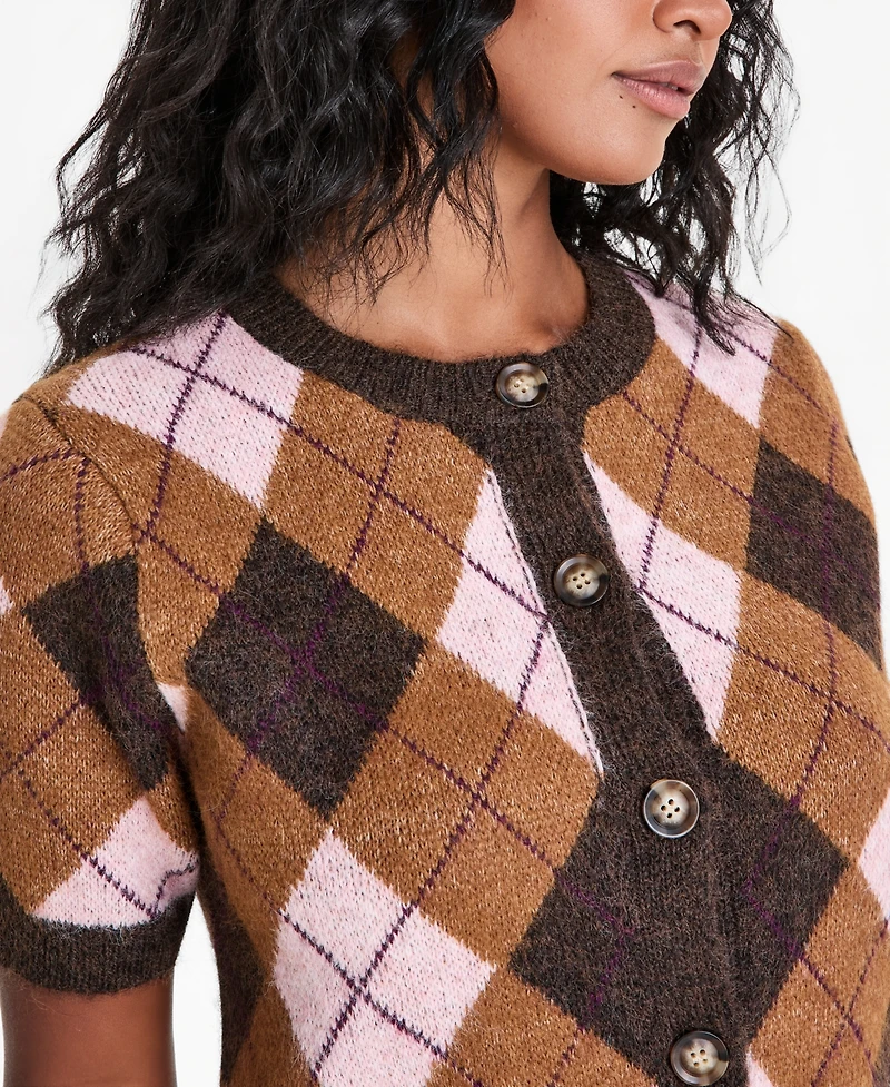And Now This Women's Plaid Short-Sleeve Button-Front Cardigan, Macy's Exclusive