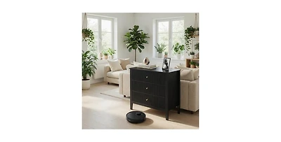 Lucky One 32"W Wide Fluted Nightstand with 3-Drawer
