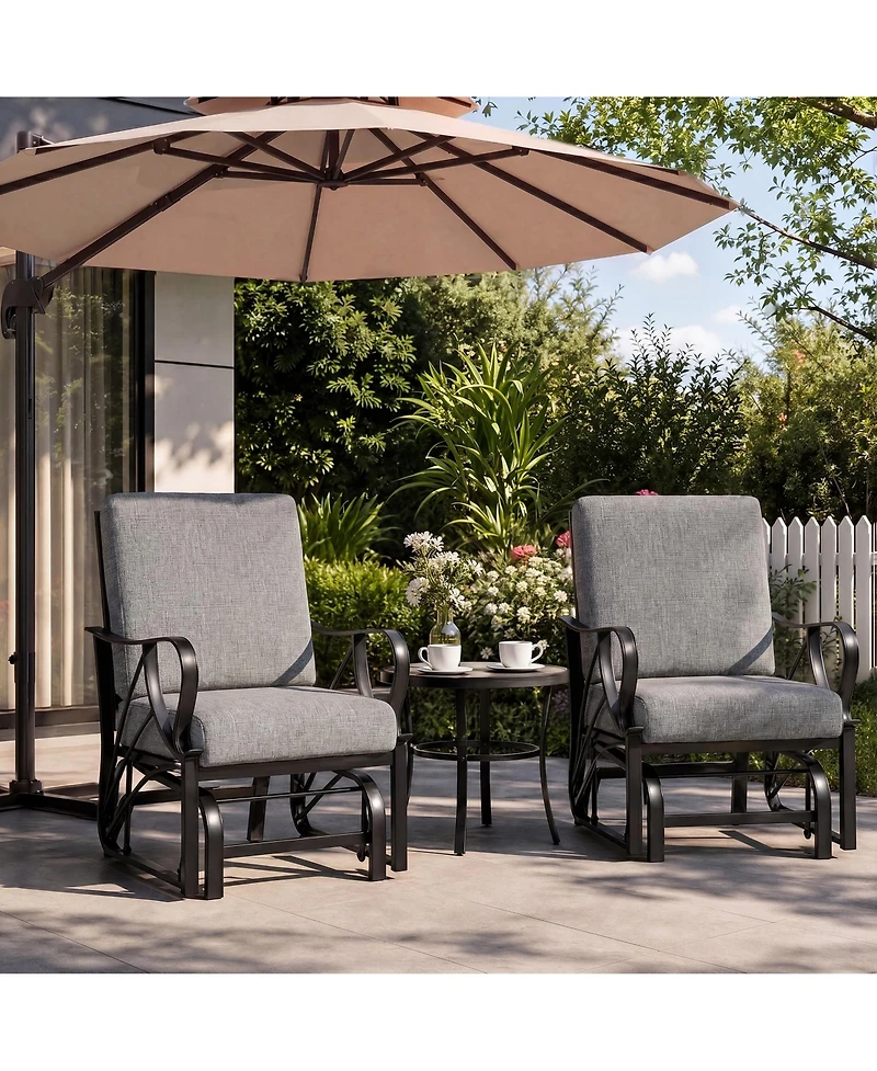 homfan Set of 2 Patio Glider, Outdoor Glider Chair with Removable Cushion and Heavy Duty Metal Frame for Garden or Yard