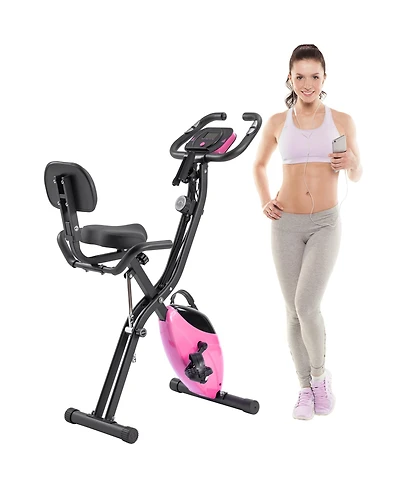 Zeny Folding Exercise Bike, Fitness Upright and Recumbent X-Bike with 16-Level Adjustable Resistance, Arm Bands Backrest