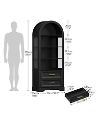 Slickblue Tall Bookcase with Led Lighting, Arched Design and 2 Drawers