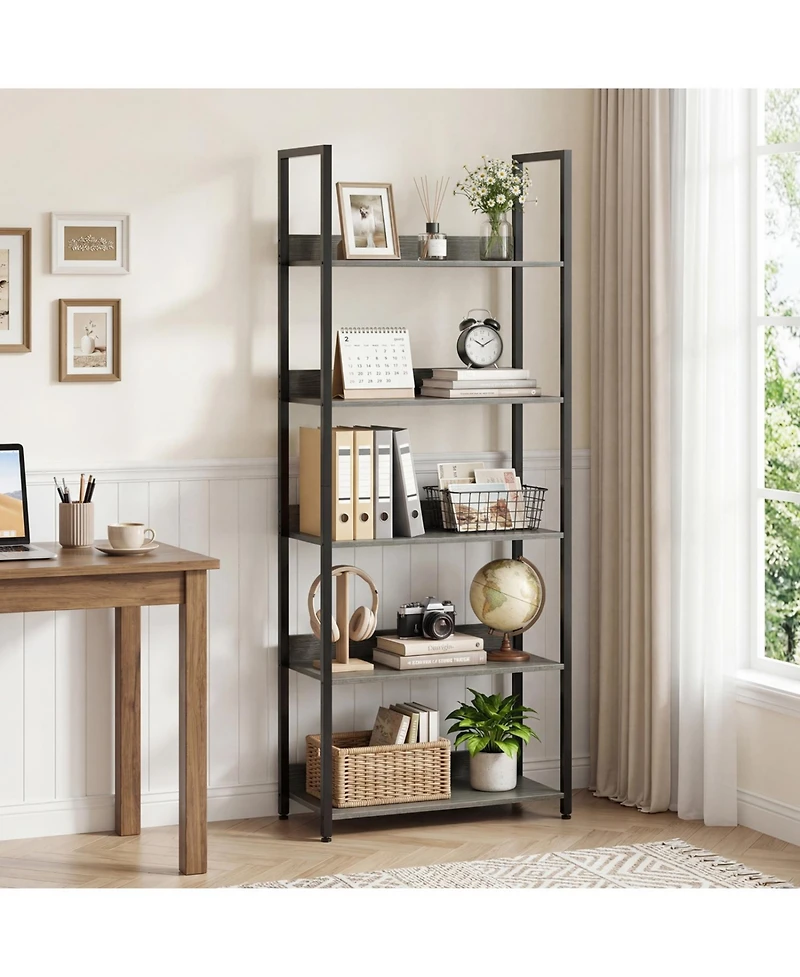 Slickblue Modern 5-Tier Wooden Bookshelf with Open Shelves and Back
