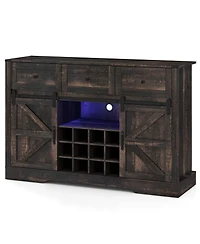Slickblue 52 Inch Home Bar Cabinet with Led Lights, Sliding Barn Doors and Wine Storage